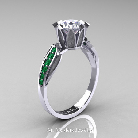 Cara 14K White Gold 1.0 Ct White Cubic Zirconia Emerald Solitaire Ring R423-14KWGEMCZ