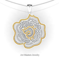 Classic 14K White Gold Citrine Diamond Rose Promise Pendant and Necklace Chain P101M-14KWGDCI