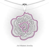 Classic 14K White Gold Light Pink Sapphire Diamond Rose Promise Pendant and Necklace Chain P101M-14KWGDLPS