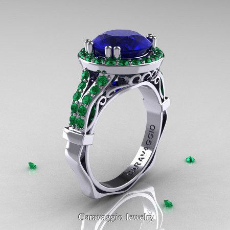 Caravaggio-14K-White-Gold-3-Carat-Blue-Sapphire-Emerald-Engagement-Ring-Wedding-Ring-R620-14KWGEMBS-P