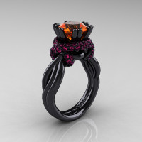 High Fashion 14K Black Gold 3.0 Ct Orange and Pink Sapphire Knot Engagement Ring R390-14KBGPSOS