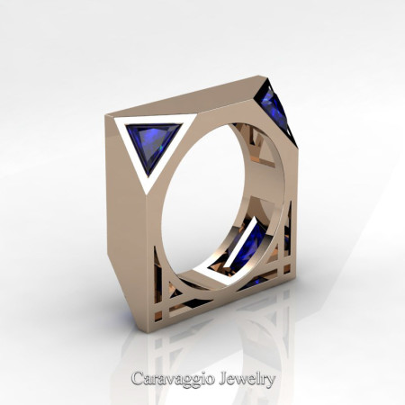 Caravaggio-Avant-Garde-14K-Rose-Gold-1-Ct-Triangle-Blue-Sapphire-Mens-Wedding-Ring-R349M2-14KRGBS-P