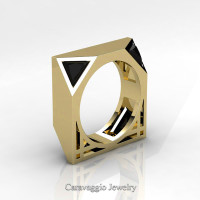 Mens Avant Garde 14K Yellow Gold 1.0 Ct Triangle Black Diamond Wedding Ring R349M2-14KYGBD