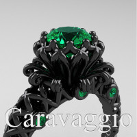Caravaggio Lace 14K Black Gold 1.0 Ct Emerald Engagement Ring R634-14KBGEM