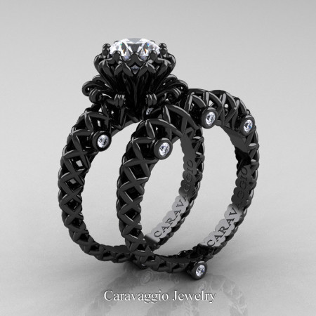 Caravaggio-Lace-14K-Black-Gold-1-Carat-White-Sapphire-Diamond-Engagement-Ring-Wedding-Band-Bridal-Set-R634S-14KBGDWS-P