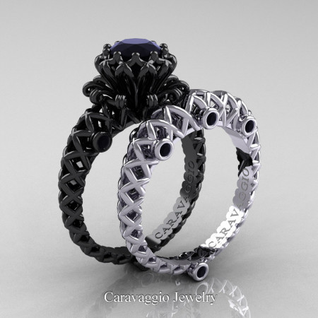 Caravaggio-Lace-14K-Black-White-Gold-1-Carat-Black-Diamond-Engagement-Ring-Wedding-Band-Bridal-Set-R634S-14KBWGBD-P