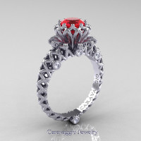 Caravaggio Lace 14K White Gold 1.0 Ct Ruby Diamond Engagement Ring R634-14KWGDR