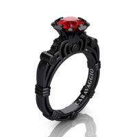 Caravaggio 14K Black Gold 1.0 Ct Ruby Black Diamond Engagement Ring R623-14KBGBDR