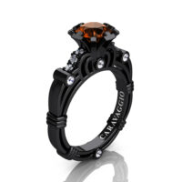 Caravaggio 14K Black Gold 1.0 Ct Brown and White Diamond Engagement Ring R623-14KBGDBRD