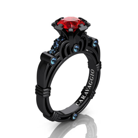 Caravaggio-Jewelry-14K-Black-Gold-1-Carat-Ruby-Aquamarine-Engagement-Ring-R623-14KBGAQR-P