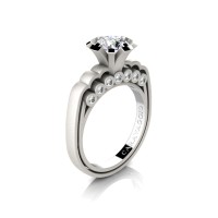 Caravaggio Classic 14K Matte White Gold 1.0 Ct White Sapphire Diamond Engagement Ring R637-14KMWGDWS