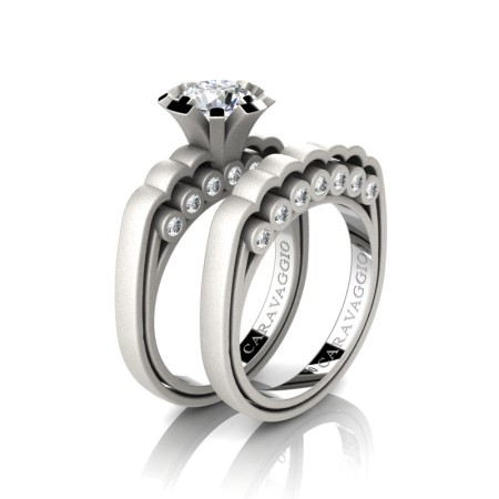 Caravaggio-Classic-14K-Matte-White-Gold-1-0-Carat-White-Sapphire-Diamond-Engagement-Ring-Wedding-Band-Set-R637S-14KMWGDWS-P
