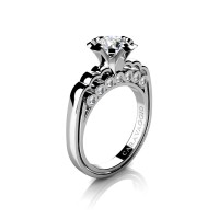 Caravaggio Classic 14K White Gold 1.0 Ct White Sapphire Diamond Engagement Ring R637-14KWGDWS