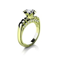 Caravaggio Classic 18K Green Gold 1.0 Ct White Sapphire Diamond Engagement Ring R637-18KGGDWS