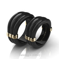 Caravaggio Classic 14K Black Gold Wedding Ring Set R2001S-14KBGY