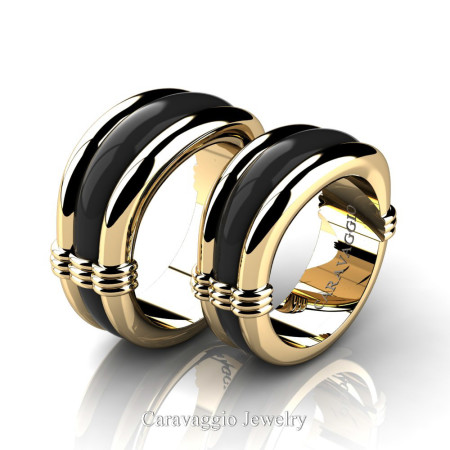 Caravaggio-Classic-14K-Yellow-and-Black-Gold-Wedding-Ring-Set-R2001S-14KYBG-P