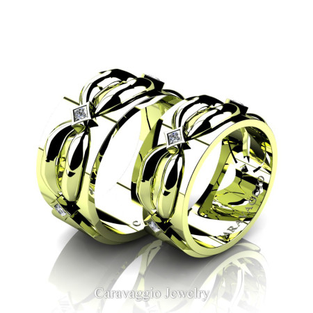 Caravaggio-Romance-18K-Green-Gold-Princess-Diamond-Wedding-Ring-Set-R683S-18KGGD2-P