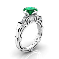Art Masters Caravaggio 950 Platinum 1.25 Ct Princess Emerald Diamond Engagement Ring R623P-PLATDEM