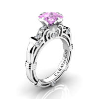 Art Masters Caravaggio 950 Platinum 1.25 Ct Princess Light Pink Sapphire Diamond Engagement Ring R623P-PLATDLPS