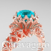 Caravaggio Lace 14K Rose Gold 1.0 Ct Blue and White Diamond Engagement Ring R634-14KRGDBLD