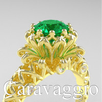 Caravaggio Lace 14K Yellow Gold 1.0 Ct Emerald Diamond Engagement Ring R634-14KYGDEM