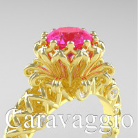 Caravaggio Lace 14K Yellow Gold 1.0 Ct Pink Sapphire Diamond Engagement Ring R634-14KYGDPS
