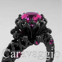 Caravaggio Lace 14K Black Gold 1.0 Ct Pink Sapphire Engagement Ring R634-14KBGPS