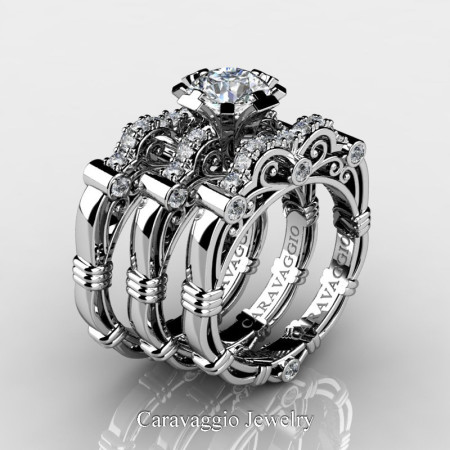Art-Masters-Caravaggio-Trio-14K-White-Gold-1-Carat-White-Sapphire-Diamond-Engagement-Ring-Wedding-Band-Set-R623S3-14KWGDWS-P