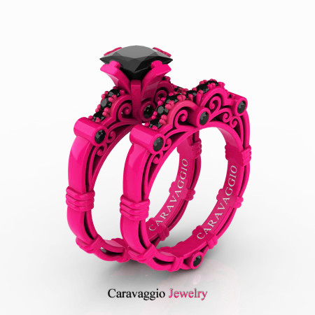 Caravaggio-London-14K-Black-and-Fuchsia-Pink-Gold-1-25-Carat-Princess-Ruby-Engagement-Ring-Wedding-Band-Set-R623PS-14KBREGPS-P35