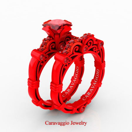 Caravaggio-London-14K-Red-Gold-1-25-Carat-Princess-Ruby-Engagement-Ring-Wedding-Band-Set-R623PS-14KREGR-P4