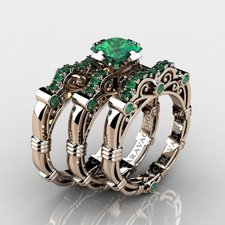 Art-Masters-Caravaggio-Trio-14K-Rose-Gold-1-25-Carat-Princess-Emerald-Engagement-Ring-Wedding-Band-Set-R623PS3-14KRGEM-P