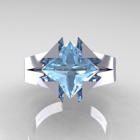 Neomodern 14K White Gold 2.0 CT Princess Aquamarine Engagement Ring R489-14KWGAQ