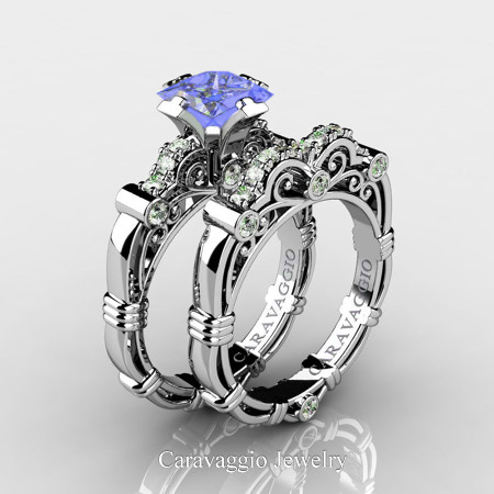 Art-Masters-Caravaggio-950-Platinum-1-25-Carat-Princess-Tanzanite-Diamond-Engagement-Ring-Wedding-Band-Set-R623PS-PLATDTA-P