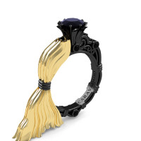 Caravaggio Luxury Italian 14K Yellow and Black Gold 1.0 Ct Black Sapphire Engagement Ring R643E-14KYBGBLS