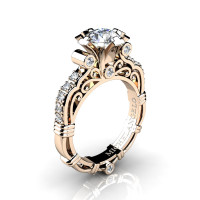 Art Masters Michelangelo 14K Rose Gold 1.0 Ct White Sapphire Diamond Engagement Ring R723-14KRGDWS