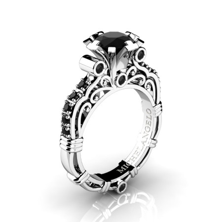 Art Masters Michelangelo 14K White Gold 1.0 Ct Black Diamond Engagement Ring R723-14KWGBD