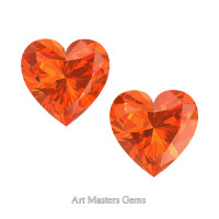 Art Masters Gems Set of Two Standard 0.75 Ct Heart Orange Sapphire Created Gemstones HCG075S-OS