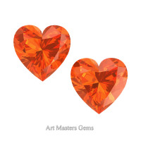 Art Masters Gems Set of Two Standard 1.5 Ct Heart Orange Sapphire Created Gemstones HCG150S-OS