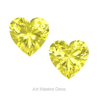 Art Masters Gems Set of Two Standard 2.0 Ct Heart Canary Yellow Sapphire Created Gemstones HCG200S-CYS