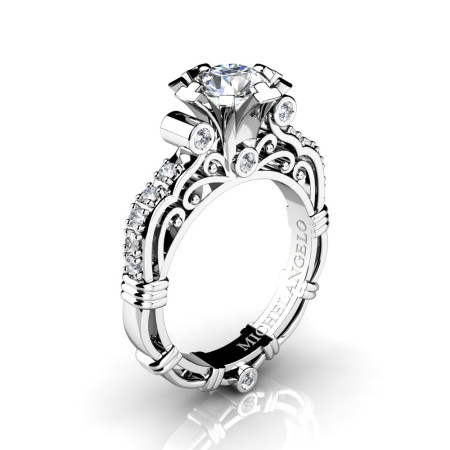 Art Masters Michelangelo 14K White Gold 1.0 Ct Certified Diamond Engagement Ring R723-14KWGCVSD