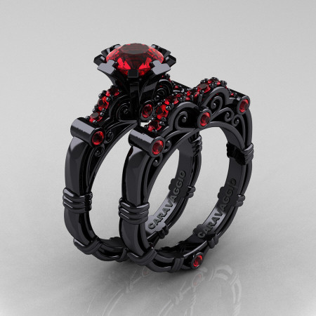 Art-Masters-Caravaggio-14K-Black-Gold-1-Carat-Rubies-Engagement-Ring-Wedding-Band-Set-R623S-14KBGR-P