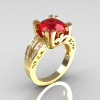 Modern Vintage 14K Yellow Gold 3.0 Ct Ruby Diamond Solitaire Ring R102-14KYGDR
