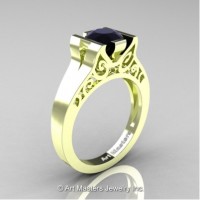 Modern Art Deco 14K Green Gold 1.0 Ct Black Diamond Engagement Ring R36N-14KGRGBD
