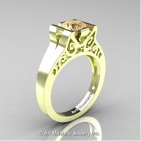 Modern Art Deco 14K Green Gold 1.0 Ct Champagne Diamond Engagement Ring R36N-14KGRGCHD
