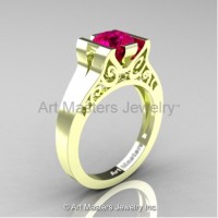 Modern Art Deco 14K Green Gold 1.0 Ct Rose Ruby Engagement Ring R36N-14KGRGRR