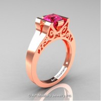 Modern Art Deco 14K Rose Gold 1.0 Ct Pink Sapphire Engagement Ring R36N-14KRGPS