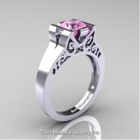 Modern Art Deco 14K White Gold 1.0 Ct Light Pink Sapphire Engagement Ring R36N-14KWGLPS