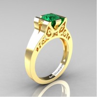 Modern Art Deco 14K Yellow Gold 1.0 Ct Emerald Engagement Ring R36N-14KYGEM