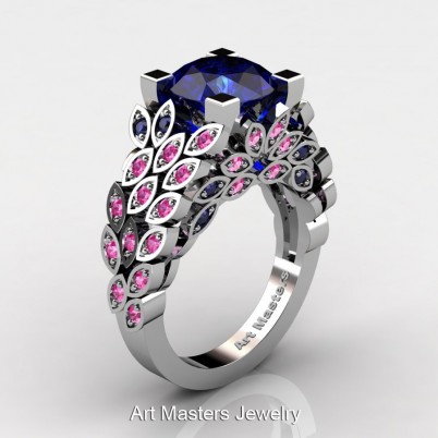 Art-Masters-Nature-Inspired-14K-White-Gold-3-Ct-Blue-and-Pink-Sapphire-Engagement-Ring-Wedding-Ring-R299-14KWGPSBS-P-402×402