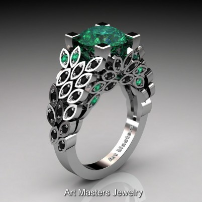Art-Masters-Nature-Inspired-14K-White-Gold-3-Ct-Emerald-Black-Diamond-Engagement-Ring-Wedding-Ring-R299-14KWGBDEM-P-402×402